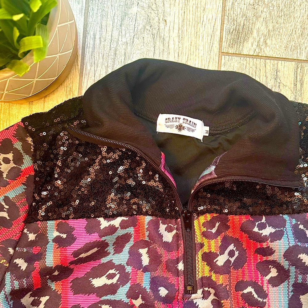 Crazy Train Multicolor Leopard Print & Black Sequ… - image 8